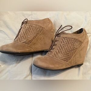Fergalicious Tan Wedge Booties